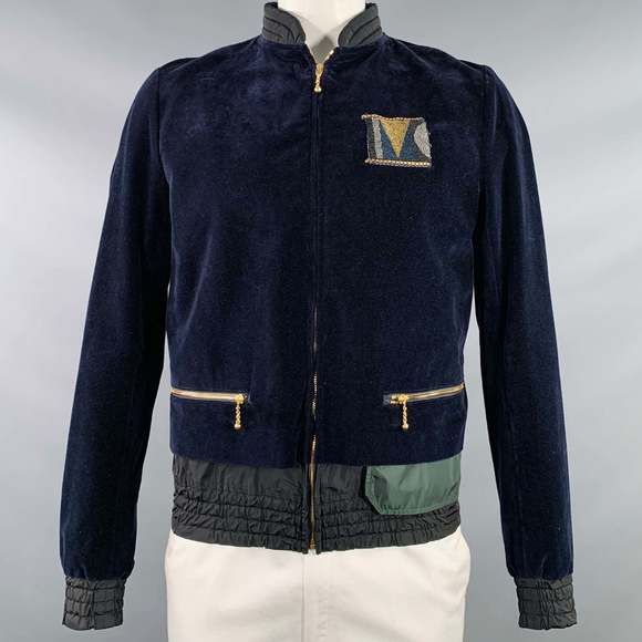 KOLOR Navy Cotton Velvet Beaded Patch Jacket - Picture 1 of 8